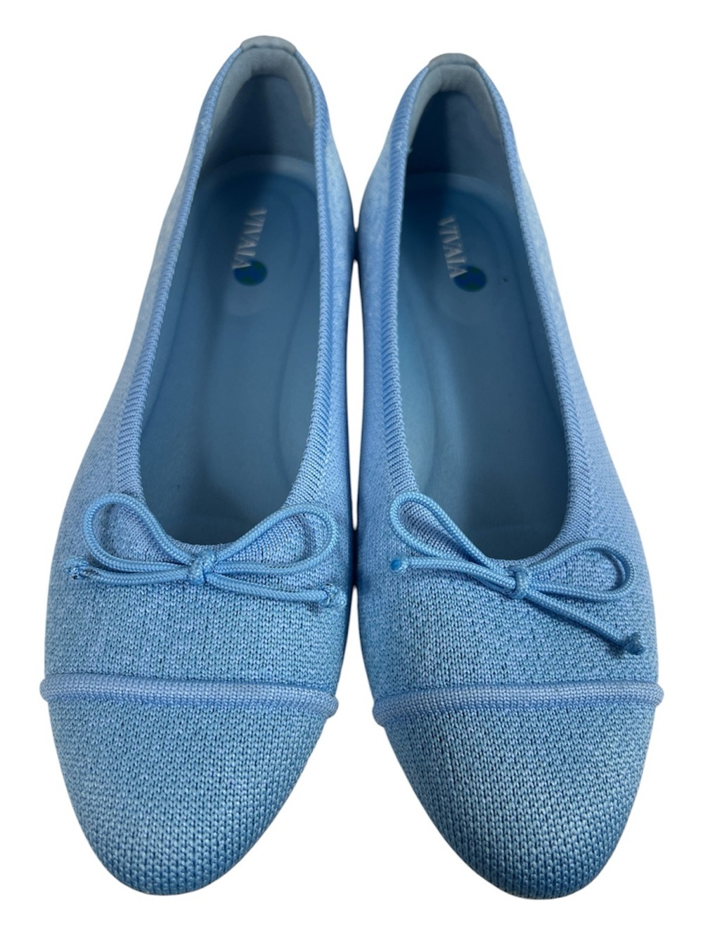 Vivaia Sz 38.5/US 7.5 Ballet Flats Knit Light Blue Bow Accent EUC
